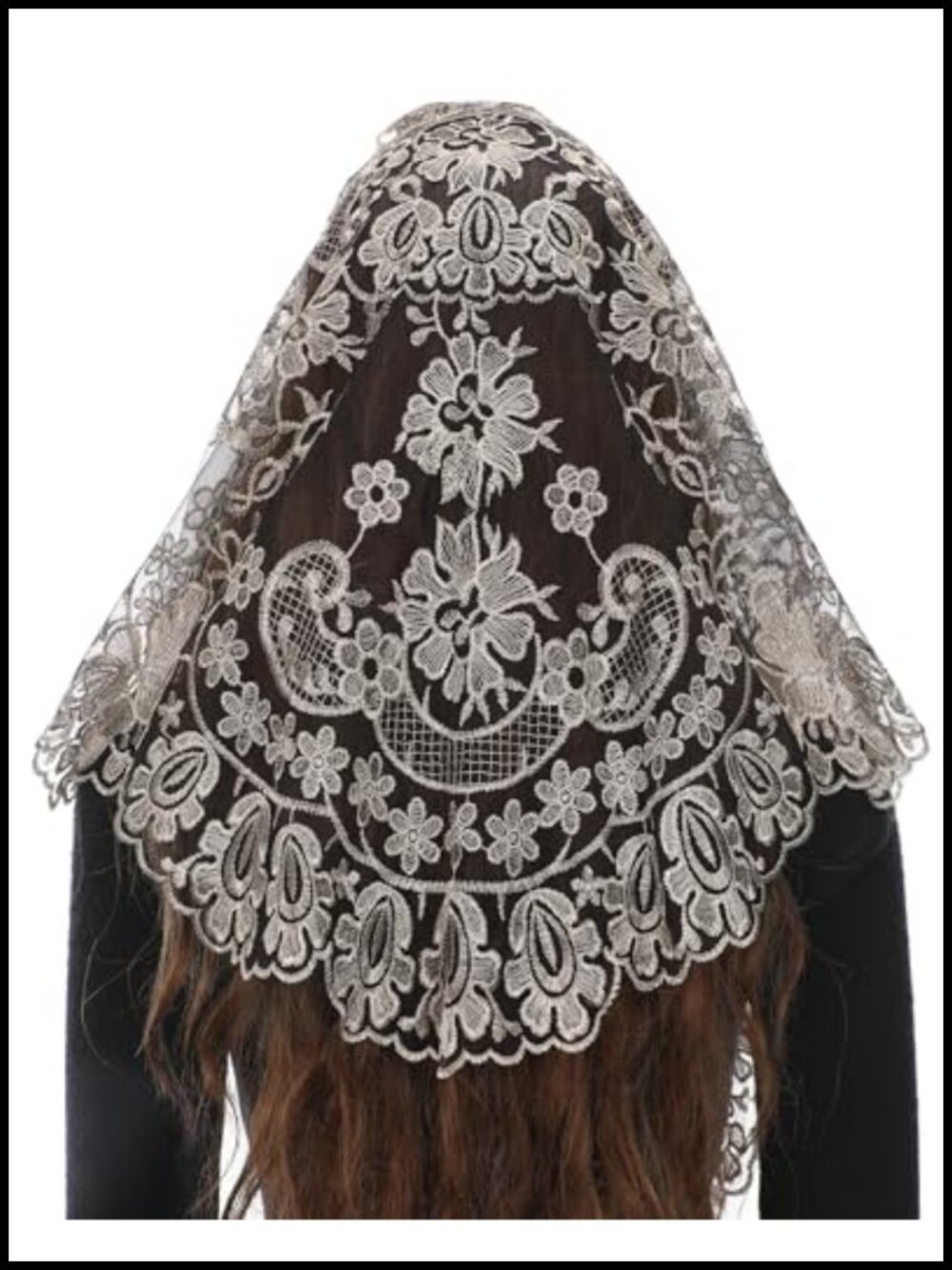 Floral Lace Catholic Mantilla Chapel Veil Gold Embroidery